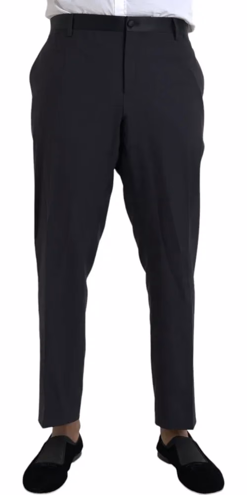 Blue Wool Men Skinny Dress Pants