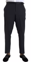 Blue Wool Men Skinny Dress Pants 1