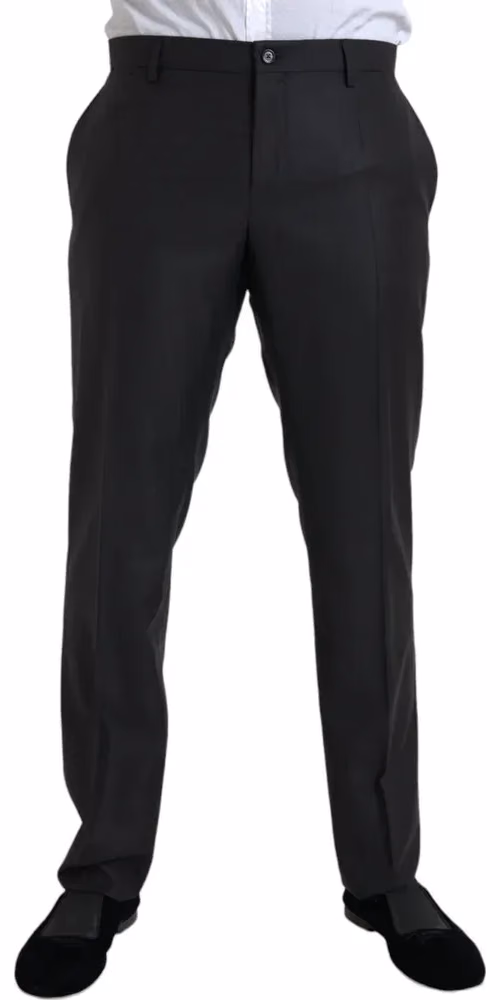 Black Wool Silk Skinny Dress Pants