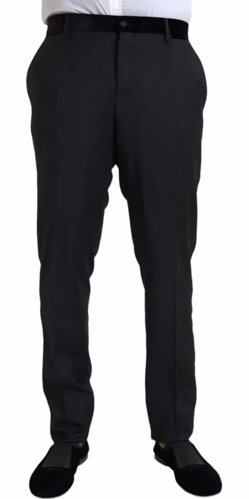 Black Silk Men Skinny Dress Pants