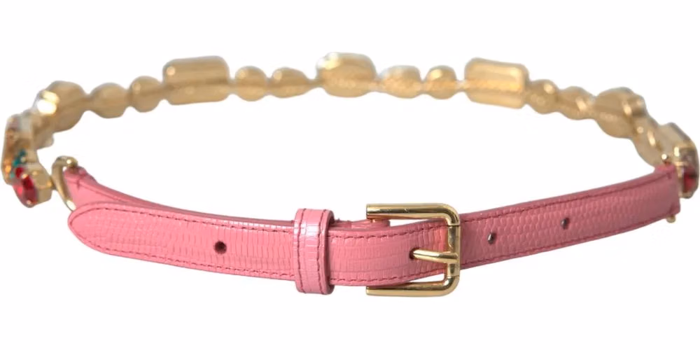 Pink Leather Crystal Chain Embellished Belt