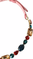 Pink Leather Crystal Chain Embellished Belt 3