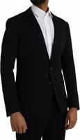 Black Wool Notch Single Breasted Coat Blazer 2