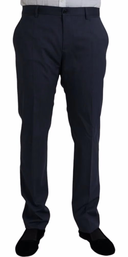 Blue Wool Slim Fit Dress Formal Pants