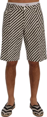 White Black Striped Hemp Casual Shorts