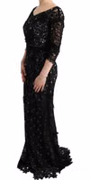 Black Cotton Silk Floral Long Dress 2