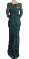 Green Floral Crystal Ricamo Sheath Dress 3