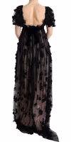 Black Pink Silk Applique Shift Dress 3