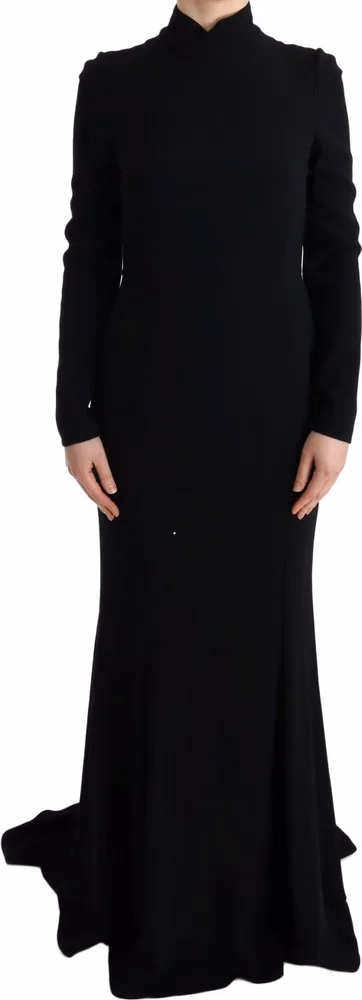 فستان سهرة أسود طويل بقصة مستقيمة وأكمام طويلة