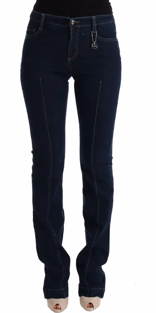 Blue Cotton Bootcut Flared Jeans