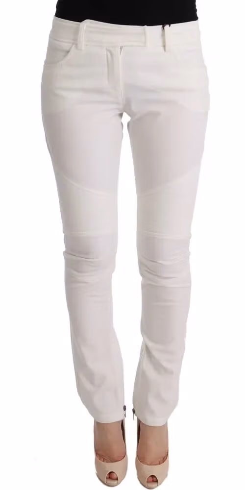 White Cotton Slim Fit Casual Pants