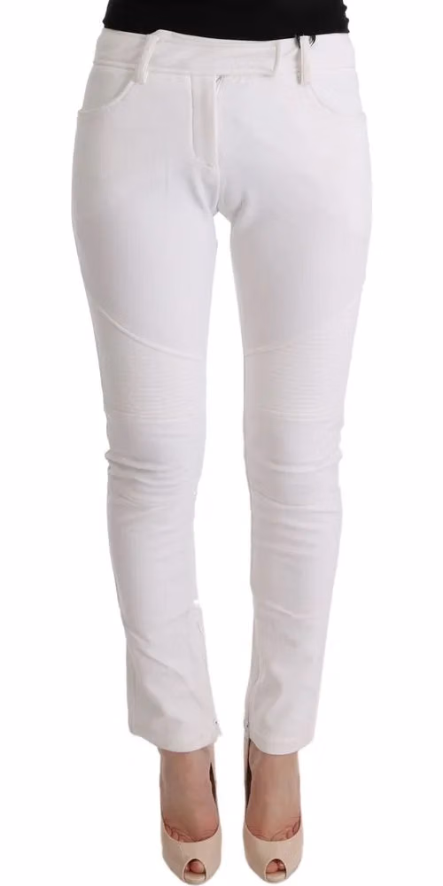 White Cotton Slim Fit Casual Pants
