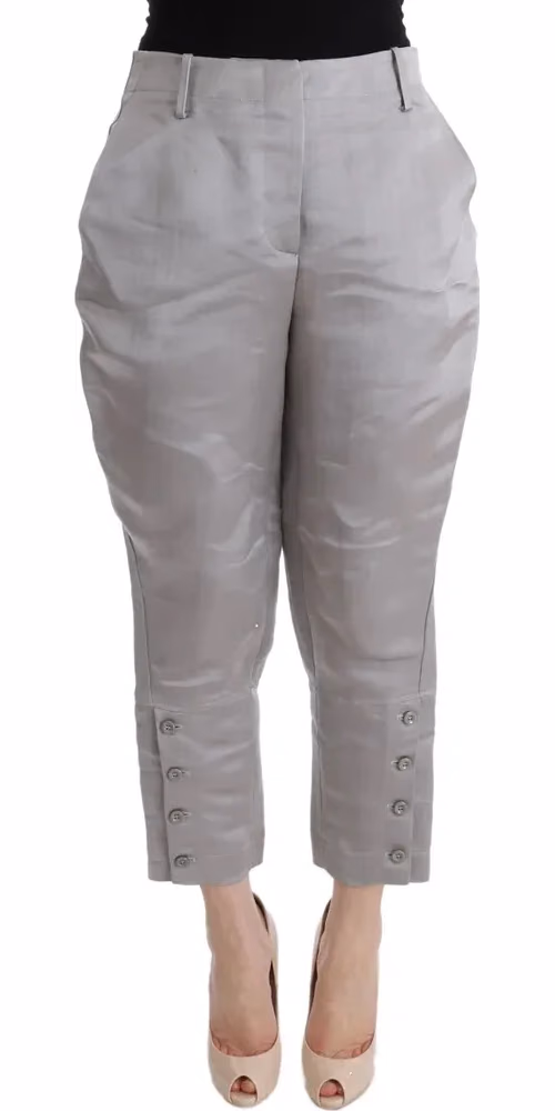 Gray Silk Cropped Casual Pants