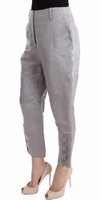 Gray Silk Cropped Casual Pants 2