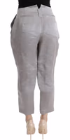 Gray Silk Cropped Casual Pants 3