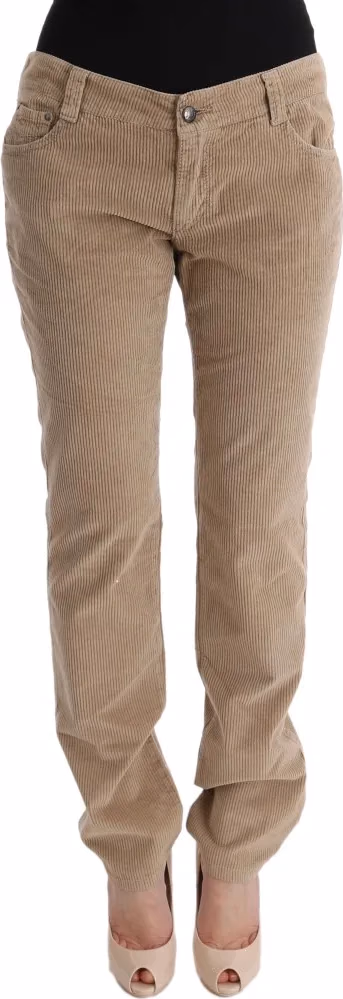 Beige Cotton Velvet Regular Fit Pants