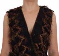 Black Silk Brown Fringes A-Line Dress 5