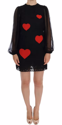 Black Lace Red Heart Shift Dress