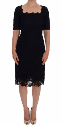 Black Floral Ricamo Sheath Dress