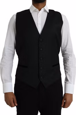 Black Silk Waistcoat Dress Formal Vest