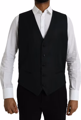 Black Wool Waistcoat Dress Formal Vest