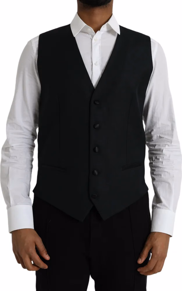 Black Wool Waistcoat Dress Formal Vest