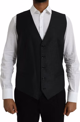 Black Wool Waistcoat Dress Formal Vest