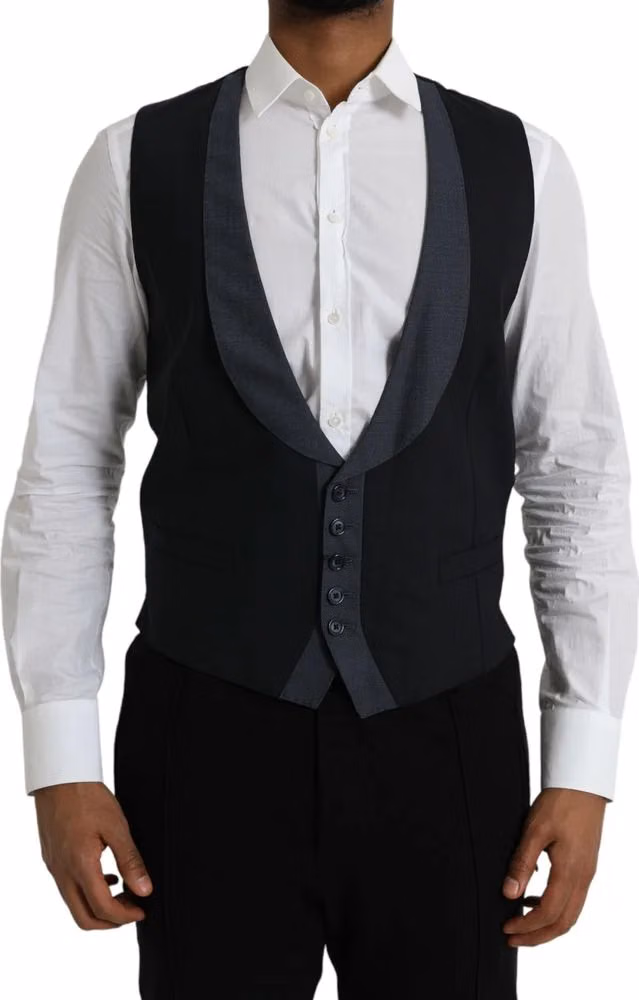 Black Wool Waistcoat Dress Formal Vest