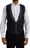 Black Wool Waistcoat Dress Formal Vest 1