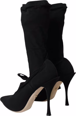 Black Stiletto Heels Mid Calf Boots Shoes