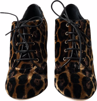 Brown Leopard Hair Lace Up Booties Shoes