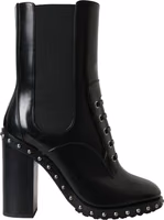 جزمة طويلة من الجلد الأسود مزينة بالمسامير وبأربطة 5