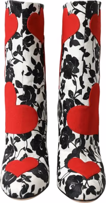 White Floral Hearts Leather High Boots Shoes