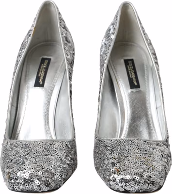 Silver Sequin Embellished Heels Pumps Shoes