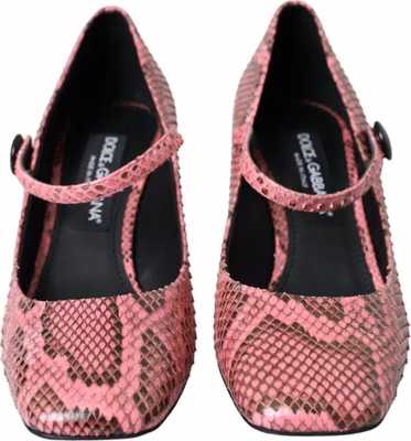 Pink Python Leather Mary Jane Heels Shoes