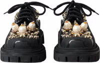 Black Leather Trekking Derby Embellished Shoes 1