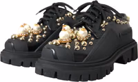 Black Leather Trekking Derby Embellished Shoes 2
