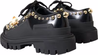 Black Leather Trekking Derby Embellished Shoes 3