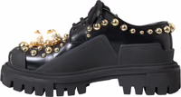 Black Leather Trekking Derby Embellished Shoes 4