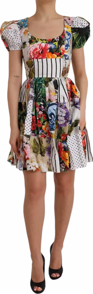 Multicolor Patchwork Cotton Aline Mini Dress