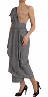 Gray Beige Layered One Shoulder Maxi Dress 2