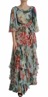 Blue Floral Print Tiered Long Maxi Dress 1
