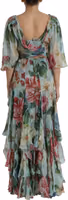 Blue Floral Print Tiered Long Maxi Dress 3