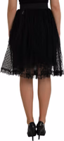 Black Nylon Lace Trim High Waist A-line Skirt 3