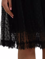 Black Nylon Lace Trim High Waist A-line Skirt 4