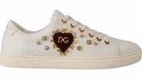White Leather Gold Red Heart Sneakers Shoes 4
