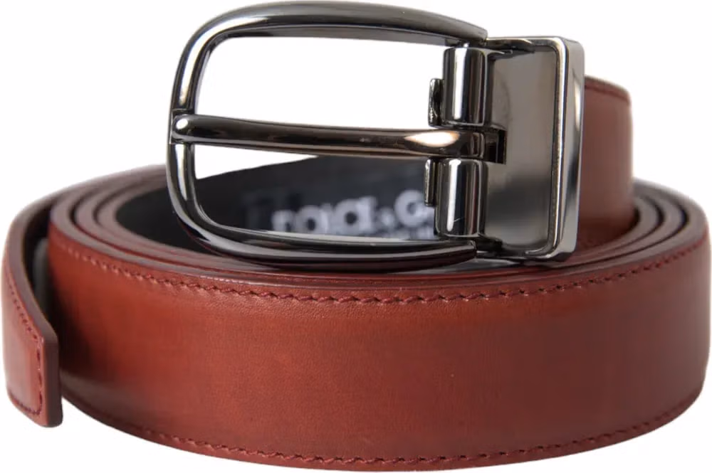Brown Leather Silver Metal Buckle Belt Men