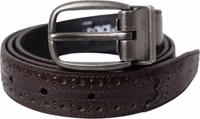 Dark Brown Perforated Leather Metal Buckle Belt Men 1