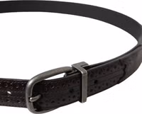 Dark Brown Perforated Leather Metal Buckle Belt Men 3