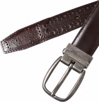 Dark Brown Perforated Leather Metal Buckle Belt Men 5
